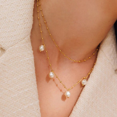 Halsband Emmy Pearl Gold Crystal