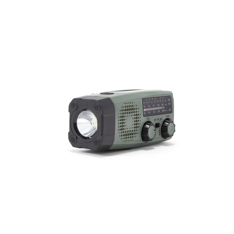 Nödradio AM/FM/SW med dynamo, LED-lampa, siren, solar & USB
